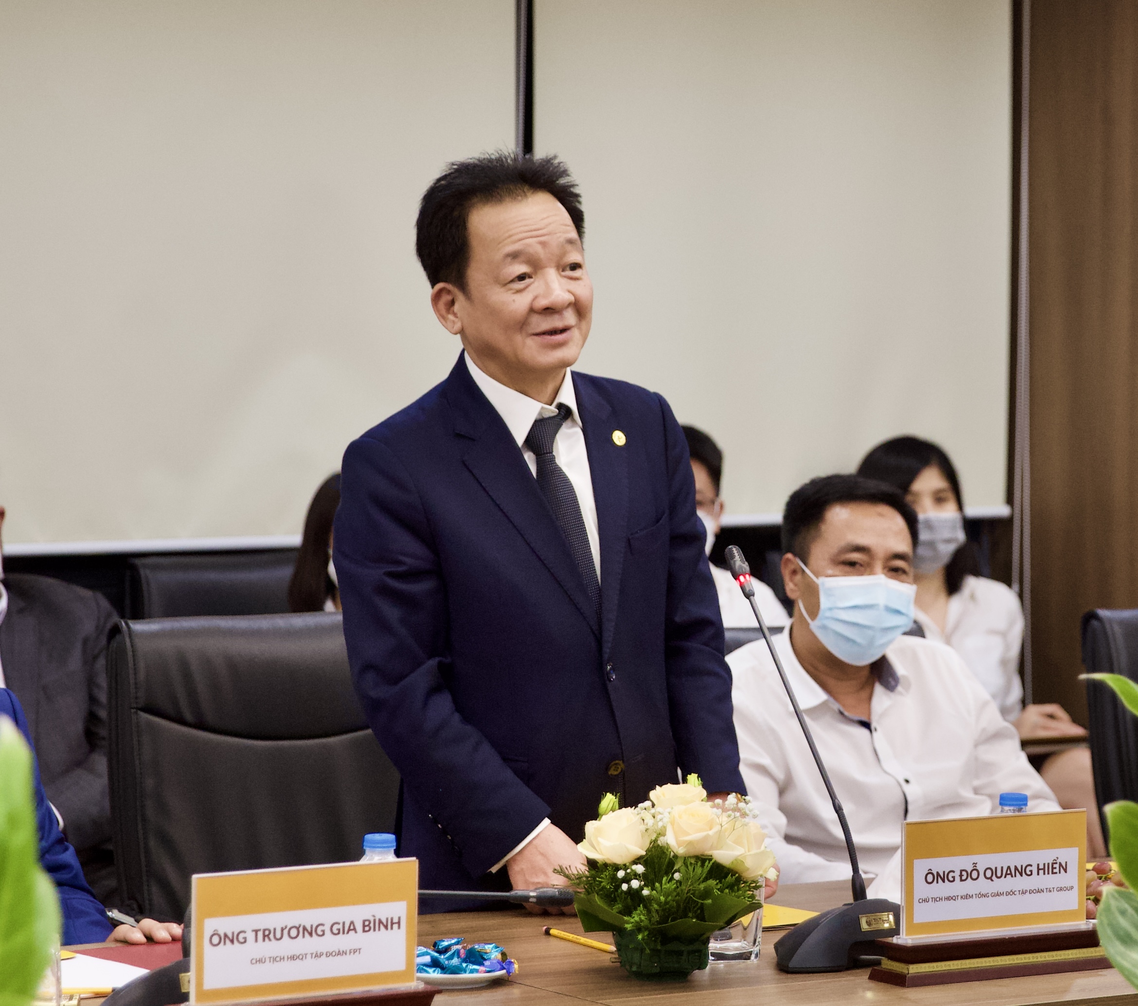 &Ocirc;ng Đỗ Quang Hiển, Chủ tịch Hội đồng Quản trị ki&ecirc;m Tổng gi&aacute;m đốc Tập đo&agrave;n T&T Group ph&aacute;t biểu tại sự kiện.