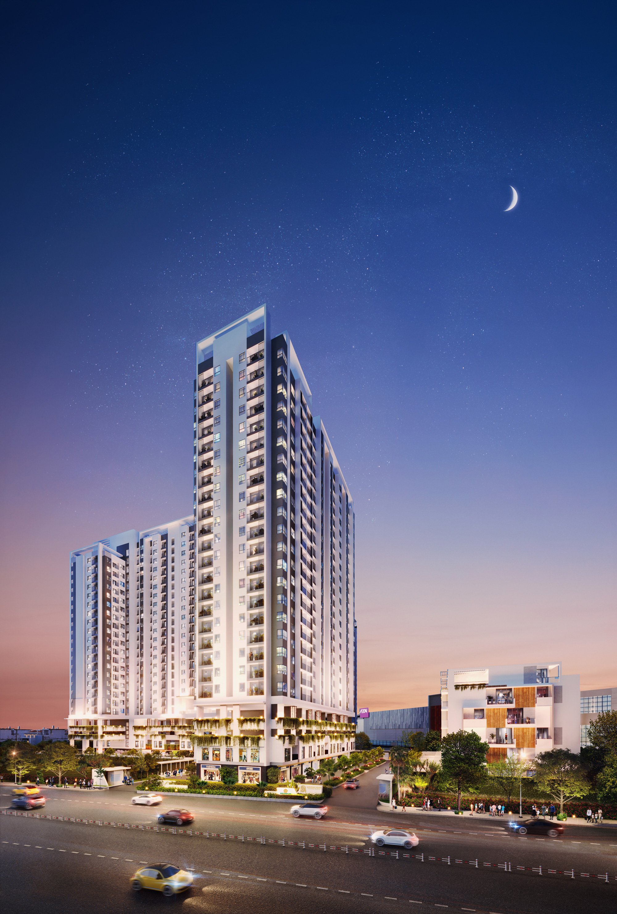 Phối cảnh block Silver Moon v&agrave; Emerald Moon dự &aacute;n Moonlight Centre Point sở hữu mặt tiền đắc địa. Ảnh: Hưng Thịnh Land.