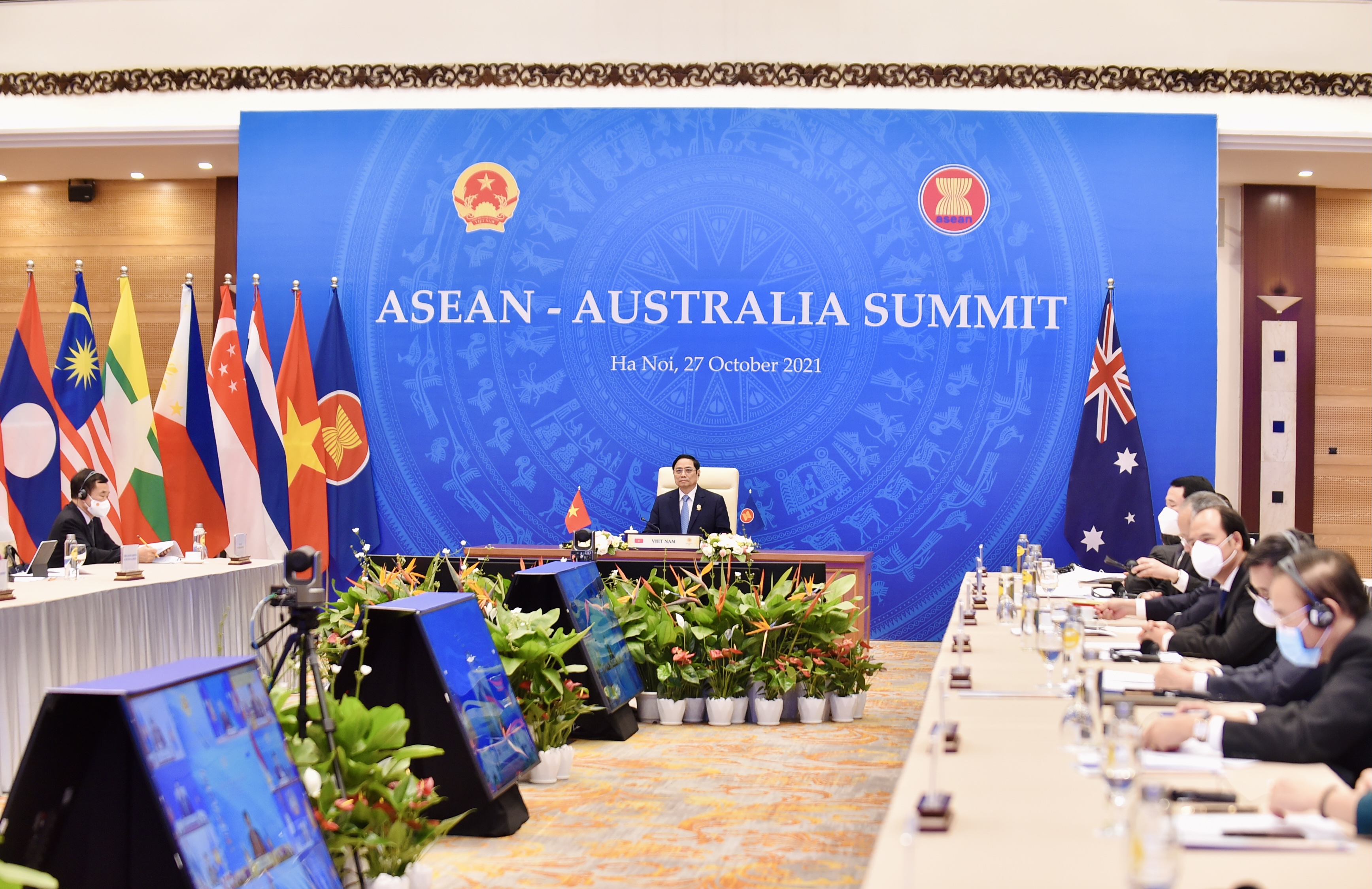 Thru tướng Phạm Minh Chính dự Hội nghị trực tuyến Cấp cao ASEAN - Australia - Ảnh: VGP