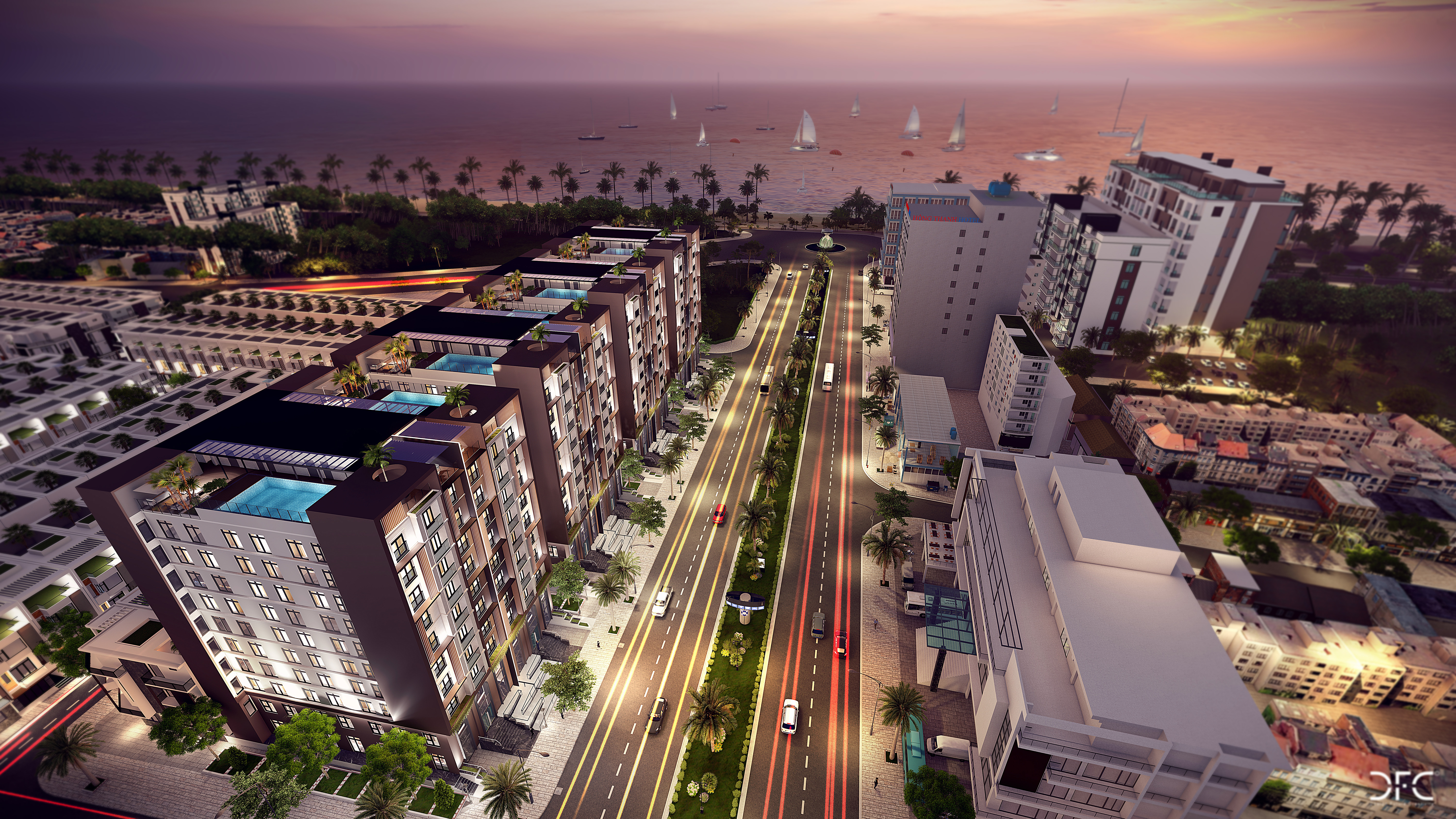 D&atilde;y kh&aacute;ch sạn Sky Hotel Sam Son sở hữu vị tr&iacute; ngay s&aacute;t mặt biển.