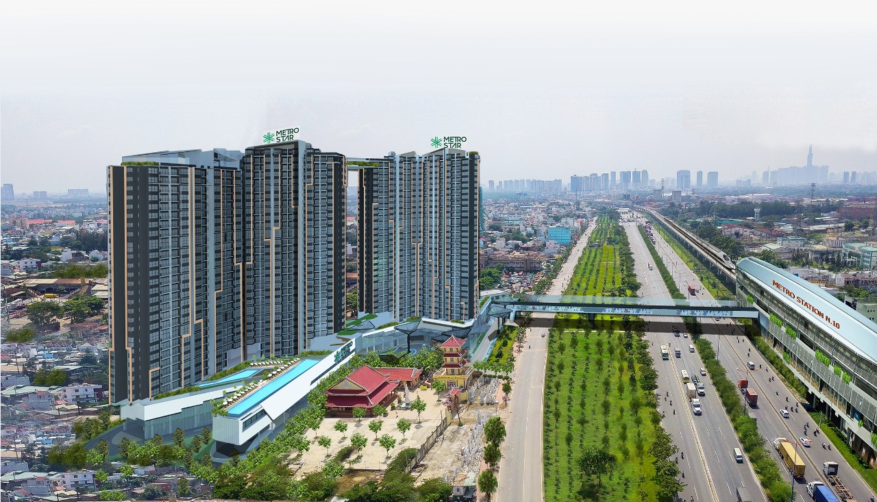 MetroStar l&agrave; dự &aacute;n hiếm hoi c&oacute; cầu bộ h&agrave;nh kết nối trực tiếp với Ga Metro số 10 đi đến c&aacute;c Ga trung t&acirc;m quận 1.
