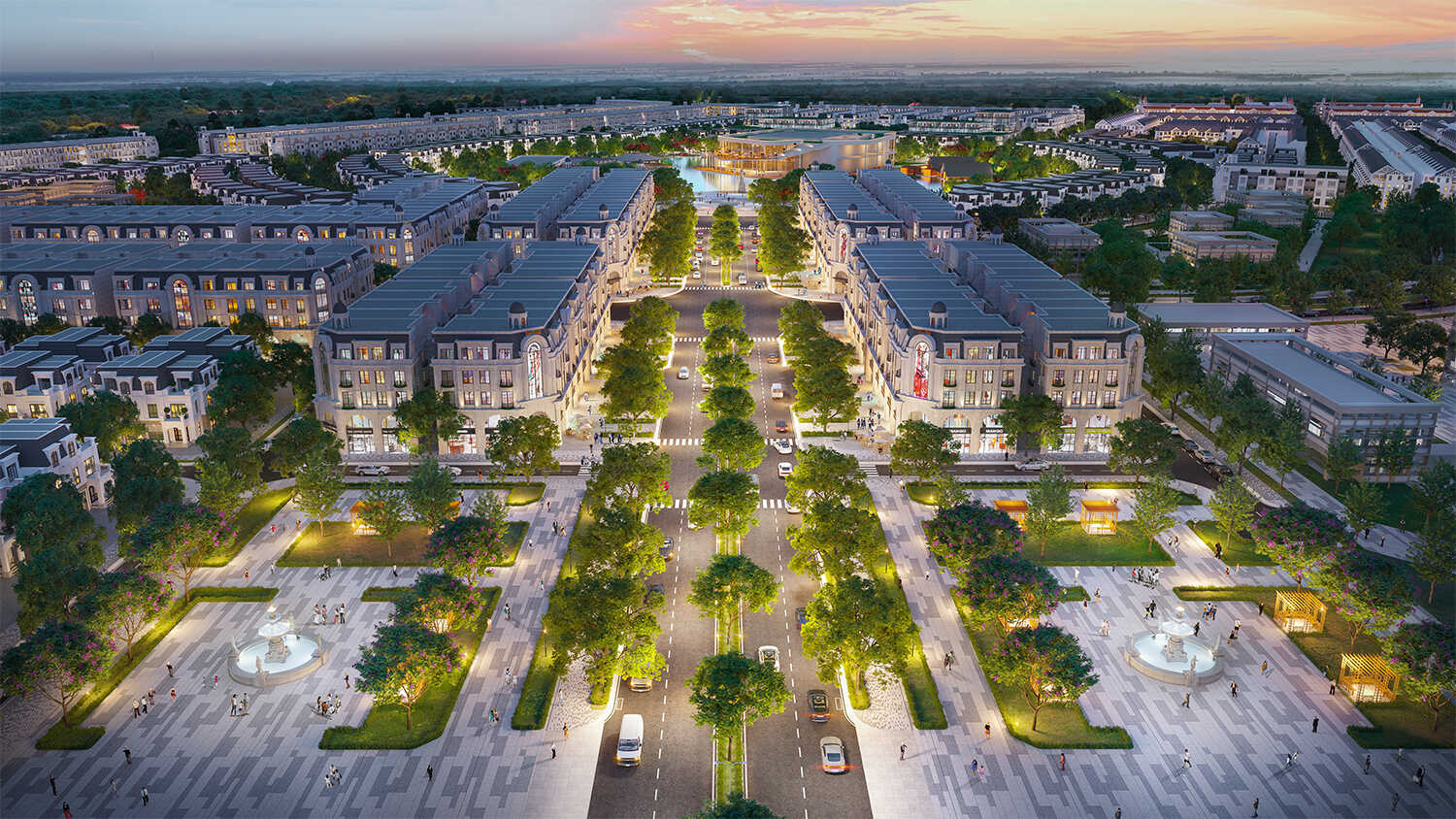 Phối cảnh tổng quan khu vực Shophouse tại dự &aacute;n Hinode Royal Park.