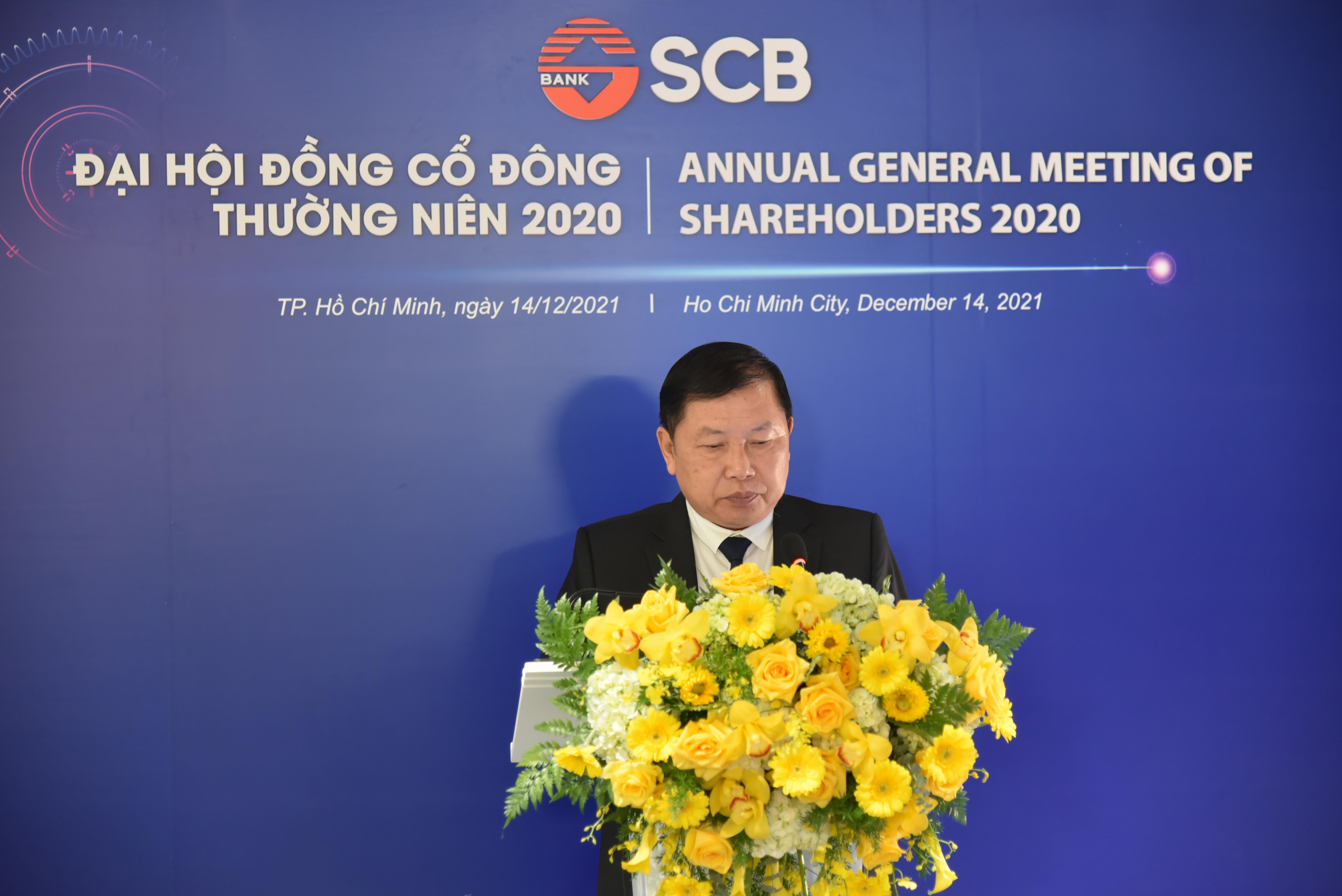 &Ocirc;ng B&ugrave;i Anh Dũng - Chủ tịch Hội đồng Quản trị SCB tr&igrave;nh Đại hội B&aacute;o c&aacute;o của Hội đồng Quản trị năm 2020 v&agrave; định hướng c&ocirc;ng t&aacute;c quản trị năm 2021.