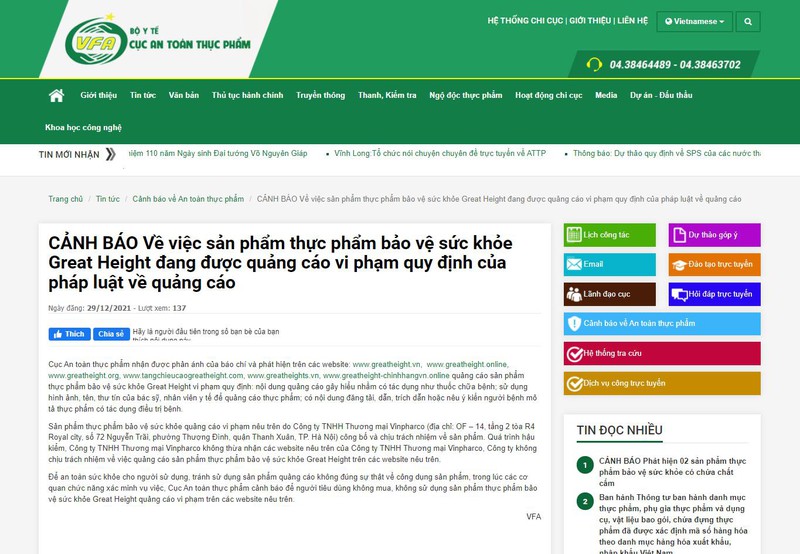 Cục An toàn PG88 xổ số, casino, bóng đá Bộ Y tế đăng thông tin cảnh báo tới người tiêu dùng về sản phẩm tăng chiều cao Great Height