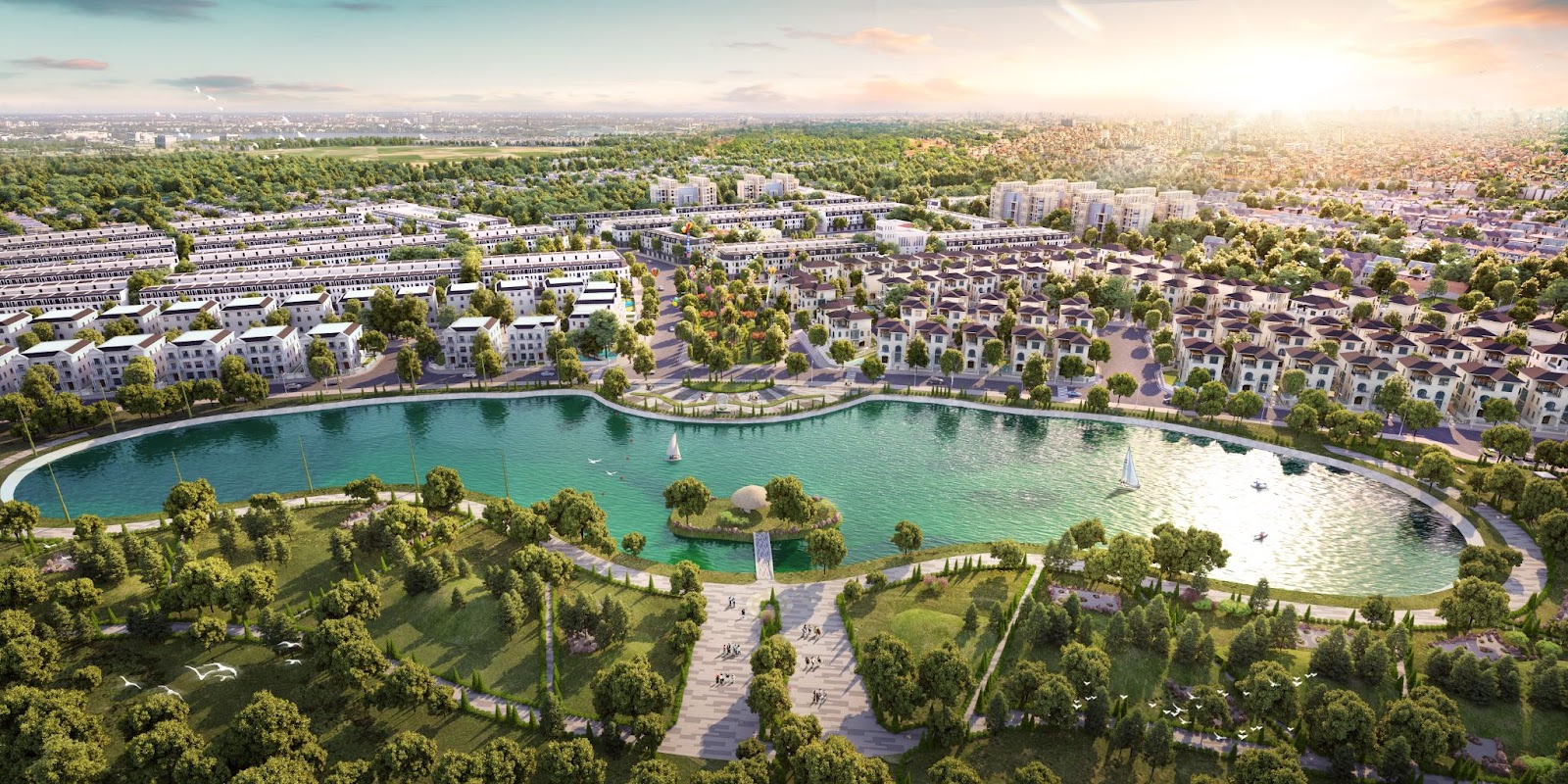 Phối cảnh Link Trang Chủ PG88.Com Mới #2026 Geneva Villas bên công viên hồ điều hoà rộng 9,4ha.