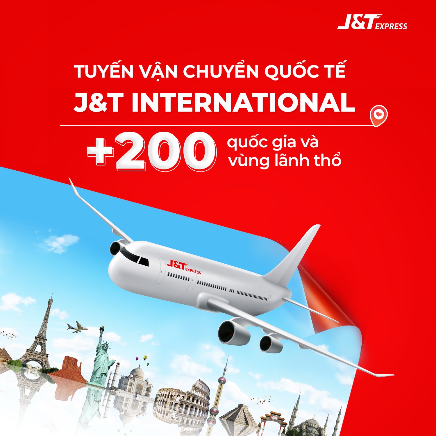 Tuyến vận chuyển của J&T Express tới hơn 200 quốc gia v&agrave; v&ugrave;ng l&atilde;nh thổ.