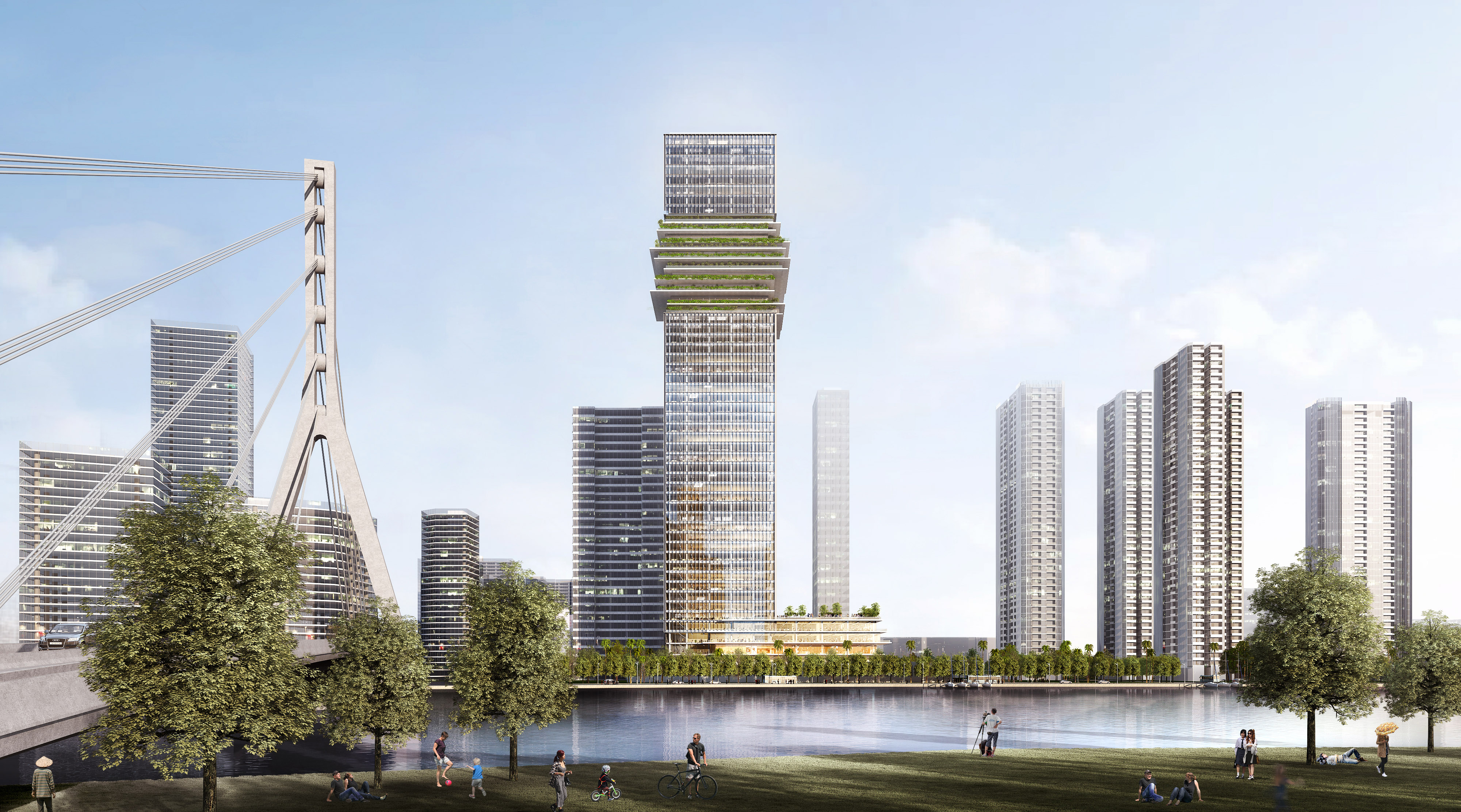 Tòa nhà văn phòng - trung tâm PG88 Sòng bạc trực tuyến TOP 1 Việt Nam | Casino, Nổ Hũ The Sun Tower trong khu phức hợp bất động sản hàng hiệu Grand Marina, Saigon. Ảnh: Masterise Homes.
