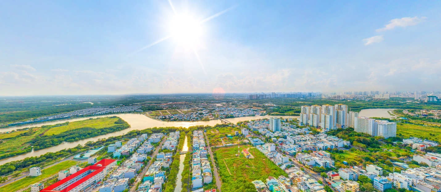 Tầm nh&igrave;n tuyệt đẹp của Viva Plaza về hướng s&ocirc;ng Rạch Đĩa v&agrave; si&ecirc;u đ&ocirc; thị Zeitgeist đang x&acirc;y dựng.