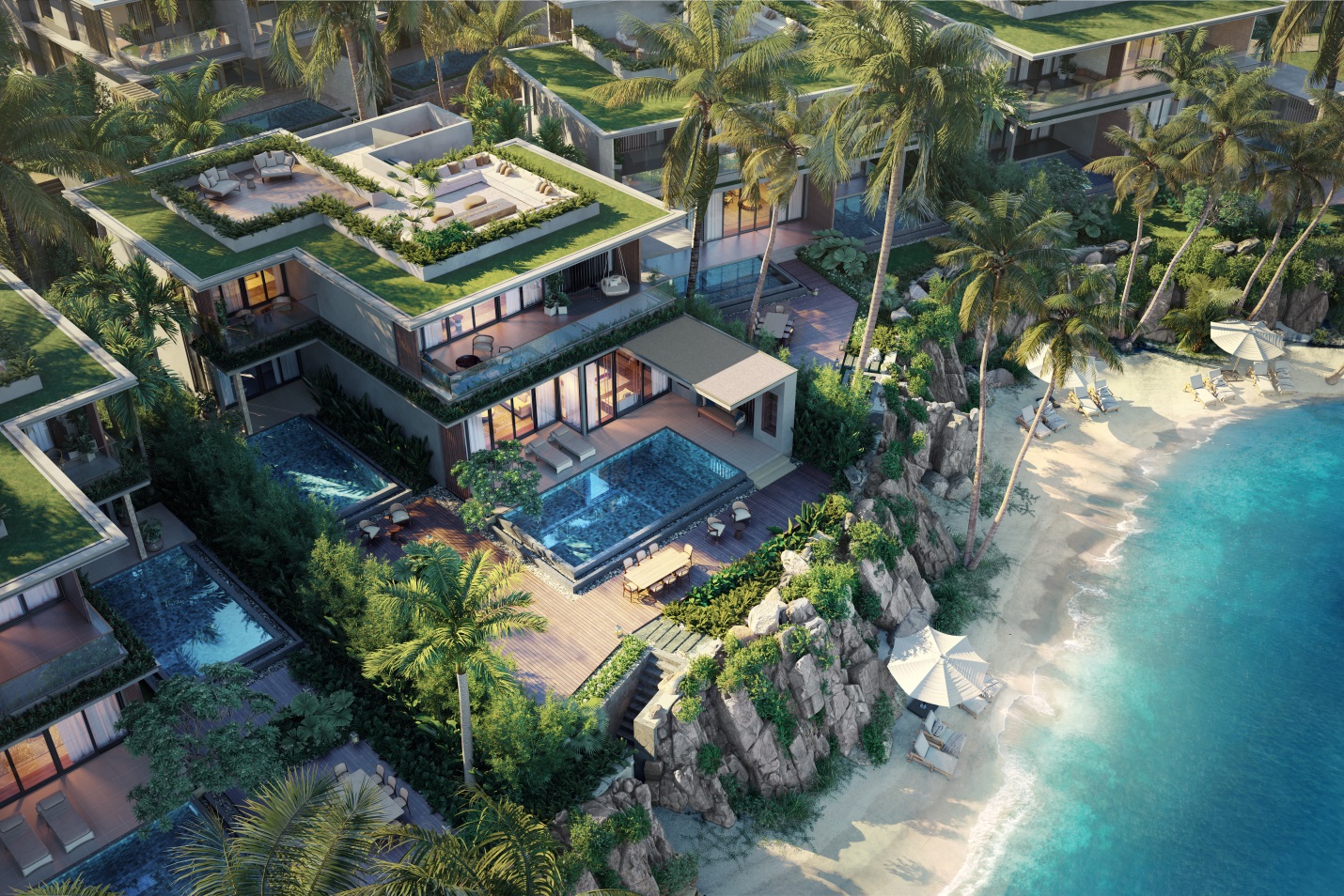Dinh thự Gran Meli&aacute; Nha Trang sở hữu vị tr&iacute; s&aacute;t biển hiếm hoi tuyệt đẹp.
