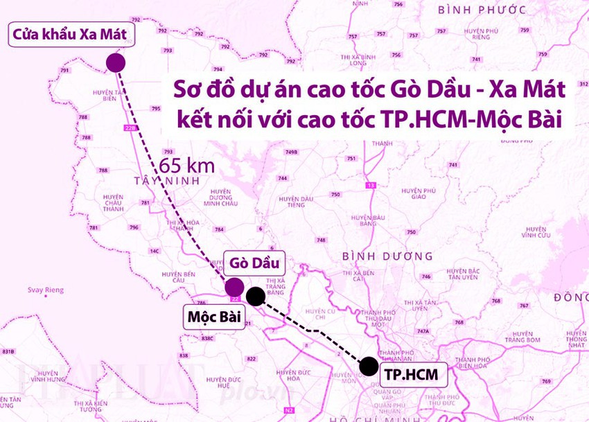 Sơ đồ dự &aacute;n cao tốc G&ograve; Dầu - Xa M&aacute;t kết nối với cao tốc TP.HCM - Mộc B&agrave;i.