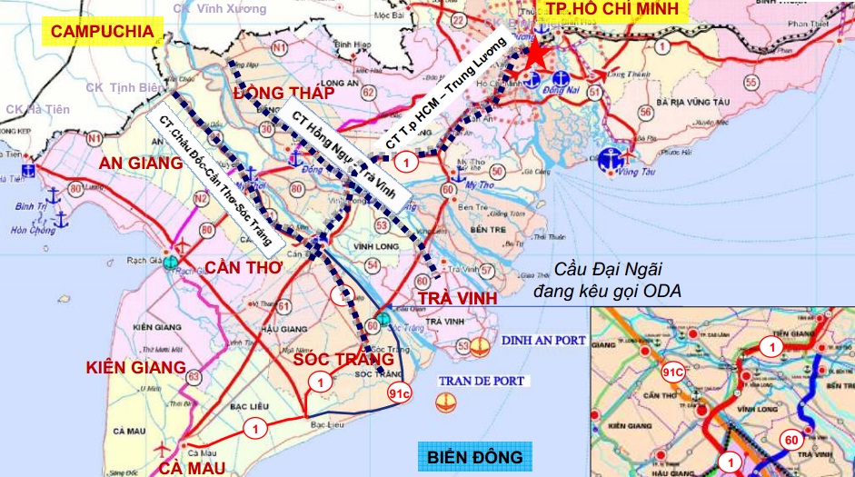 Vị tr&iacute; dự &aacute;n cảng biển nước s&acirc;u Trần Đề tr&ecirc;n bản đồ.