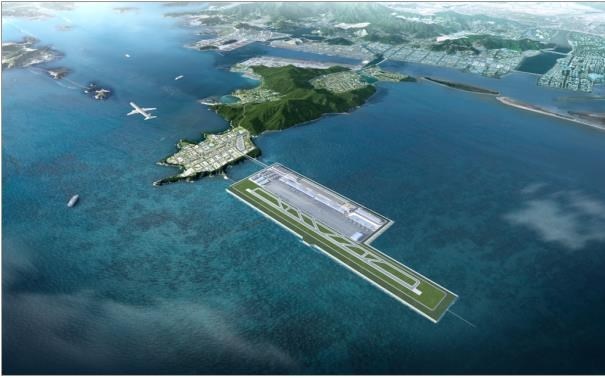 H&igrave;nh ảnh từ tr&ecirc;n cao cho thấy s&acirc;n bay nổi đang được quy hoạch tại th&agrave;nh phố Busan - Ảnh: Koreaherald