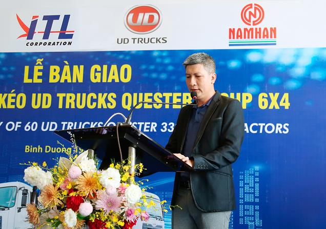 &Ocirc;ng Huỳnh Minh Sang, Trưởng Chi nh&aacute;nh Trung T&acirc;m Vận Tải Đường Bộ, đại diện Tập đo&agrave;n ITL chia sẻ tại lễ b&agrave;n giao.