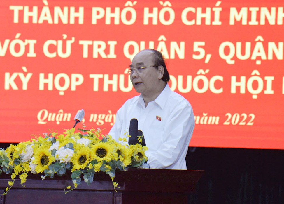 Chủ tịch nước Nguyễn Xu&acirc;n Ph&uacute;c ph&aacute;t biểu tại buổi tiếp x&uacute;c cử tri - Ảnh: ĐN.&nbsp;&nbsp;
