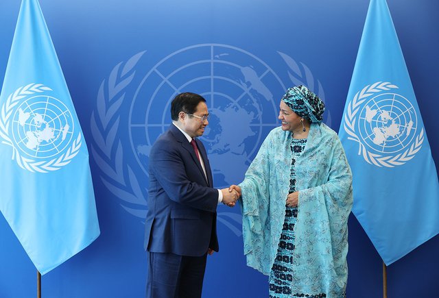 Ph&oacute; Tổng Thư k&yacute; Li&ecirc;n Hợp Quốc Amina Mohammed khẳng định, Việt Nam l&agrave; đối t&aacute;c quan trọng của Li&ecirc;n Hợp Quốc. Ảnh - VGP.&nbsp;
