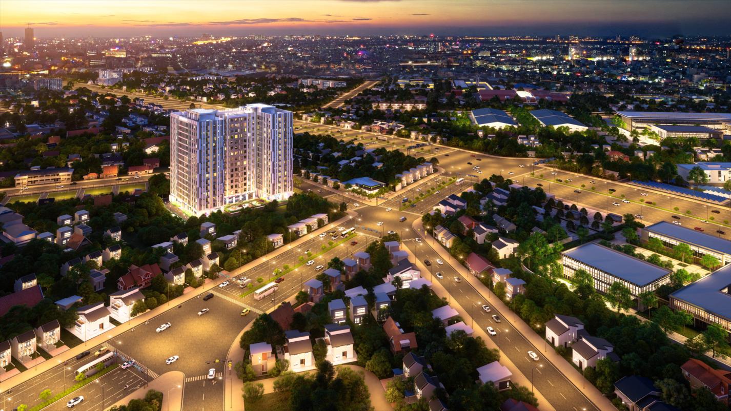 Phối cảnh về đ&ecirc;m dự &aacute;n căn hộ phức hợp Tecco Felice Tower d&agrave;nh cho giới chuy&ecirc;n gia.