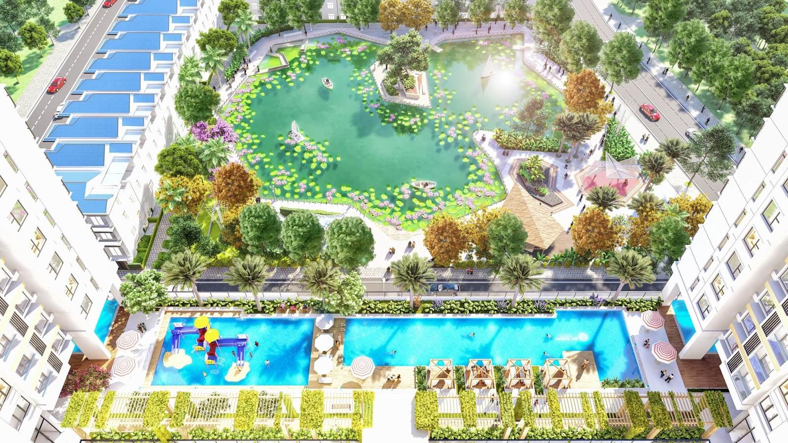 The Peak Garden sở hữu diện tích cây xanh, mặt nước rộng lớn hơn 11.000 m2, giúp cư dân tận hưởng không gian xanh mát ngay giữa trung tâm quận 7.
