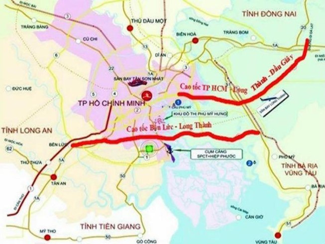 Sơ đồ cao tốc Bến Lực - Long Th&agrave;nh.