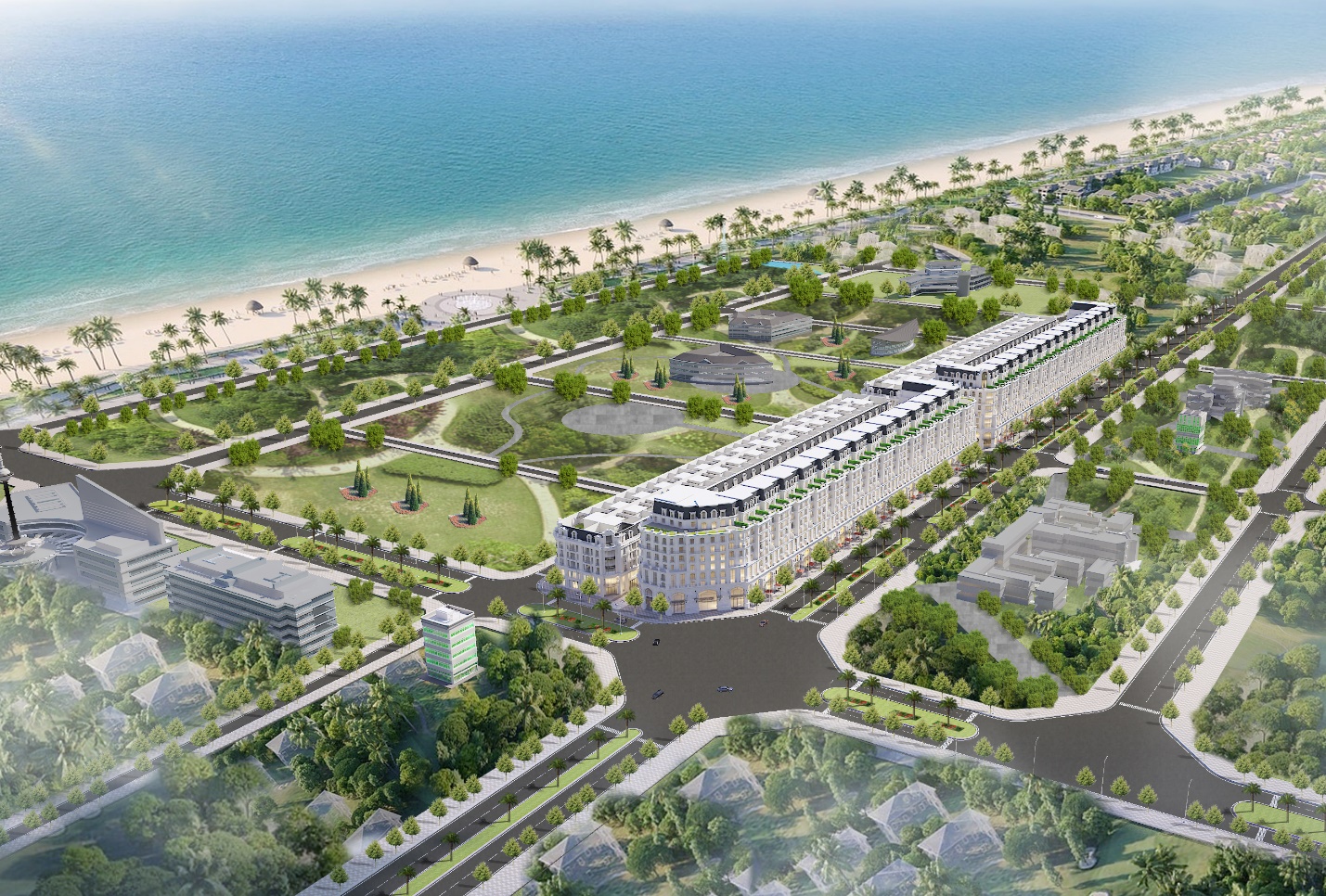 Dự &aacute;n được &ocirc;m trọn bởi c&aacute;c tuyến đường lớn hướng ra bờ biển, gồm: đại lộ H&ugrave;ng Vương, đường Nguyễn Văn Huy&ecirc;n, đường V&otilde; Trứ v&agrave; đường 7A.