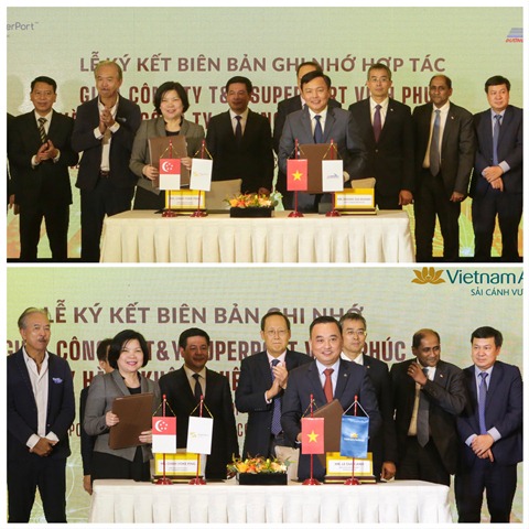 Đại diện l&atilde;nh đạo C&ocirc;ng ty T&Y SuperPort Vĩnh Ph&uacute;c k&yacute; bi&ecirc;n bản ghi nhớ hợp t&aacute;c với Vietnam Airlines v&agrave; Tổng c&ocirc;ng ty Đường sắt Việt Nam.