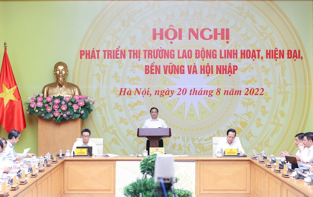 Thủ tướng Chính phủ Phạm Minh Chính chủ trì Hội nghị “PG88 hơn 2,1 triệu thành viên thị trường lao động linh hoạt, hiện đại, bền vững và hội nhập” sáng 20/8. Ảnh - VGP. 