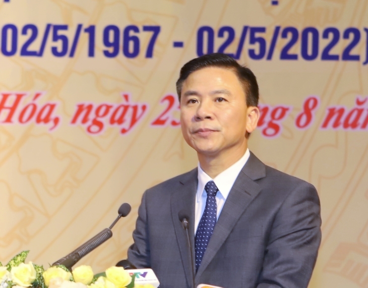 B&iacute; thư Tỉnh ủy Thanh H&oacute;a Đỗ Trọng Hưng ph&aacute;t biểu tại Lễ Kỷ niệm&nbsp;60 quan hệ Việt L&agrave;o.