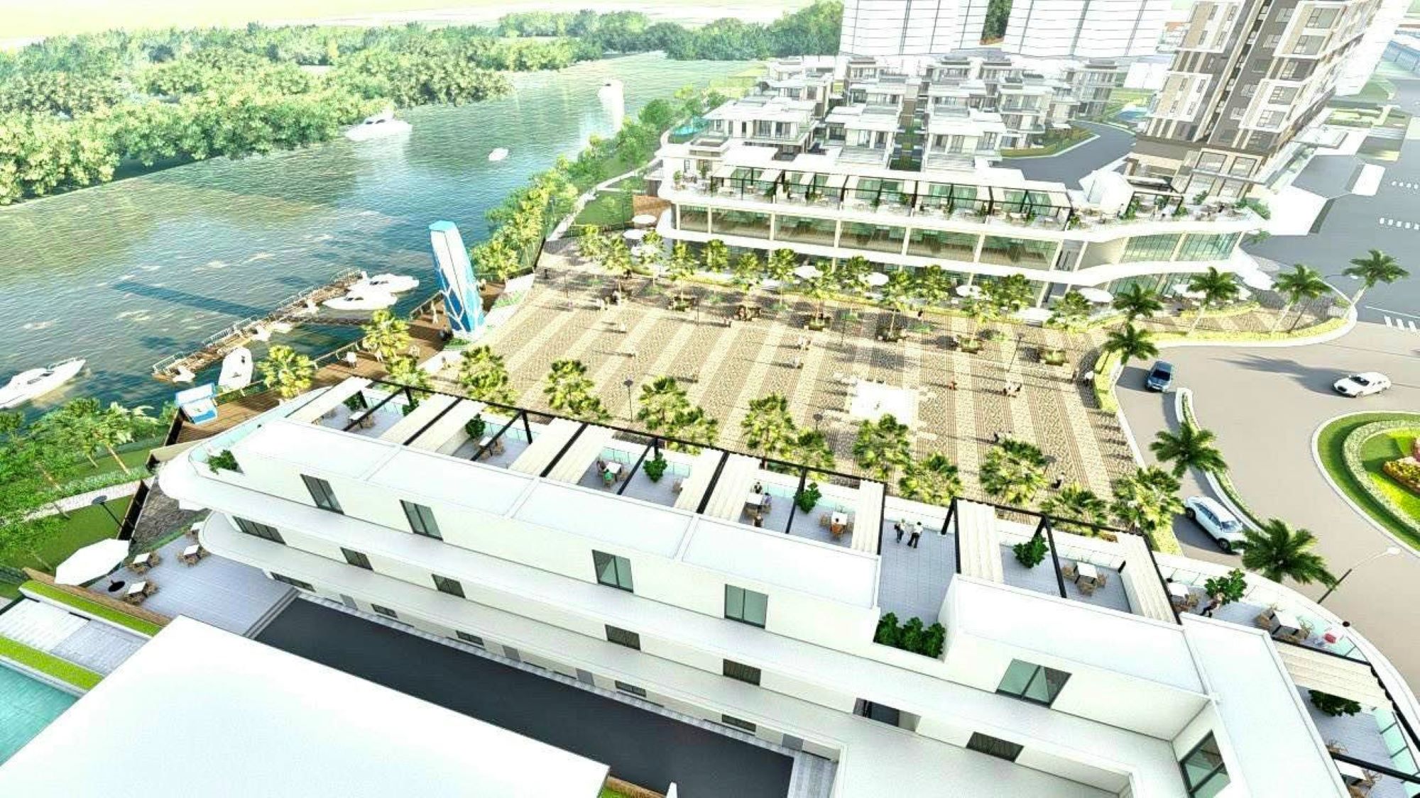 Phối cảnh phố Pg88ok ưu đãi hấp dẫn - dịch vụ Marina Square kết hợp quảng trường bến thuyền.
