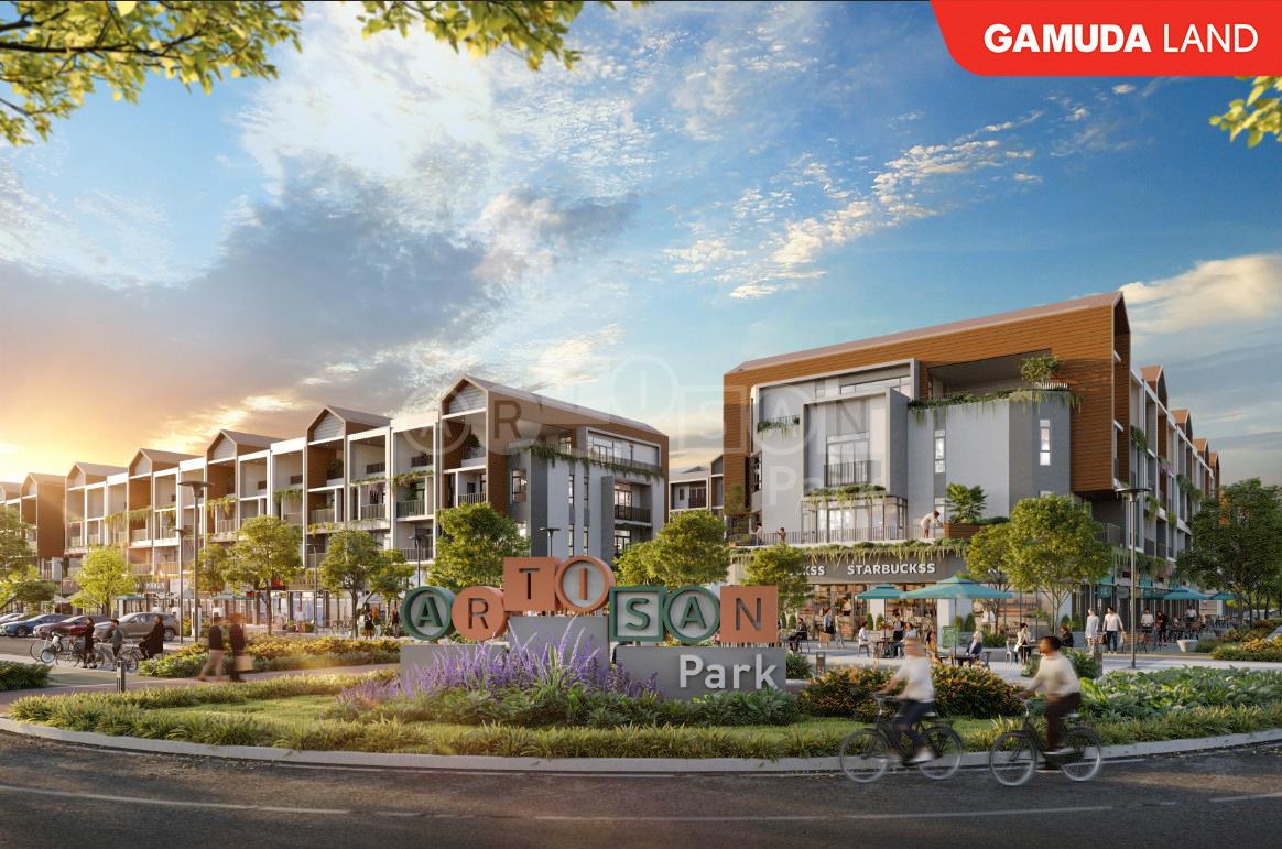 Phối cảnh dự &aacute;n nh&agrave; phố tại th&agrave;nh phố mới B&igrave;nh Dương của Gamuda Land.