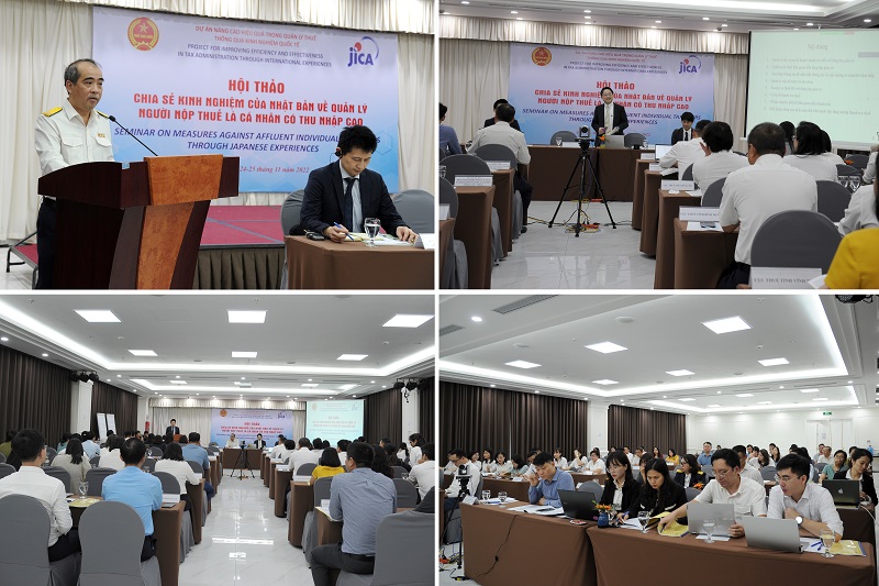 Đại diện cơ quan thuế Việt Nam v&agrave; JICA ph&aacute;t biểu &yacute; kiến về quản l&yacute; thuế đối với người nộp thuế l&agrave; c&aacute; nh&acirc;n c&oacute; thu nhập cao. &nbsp;