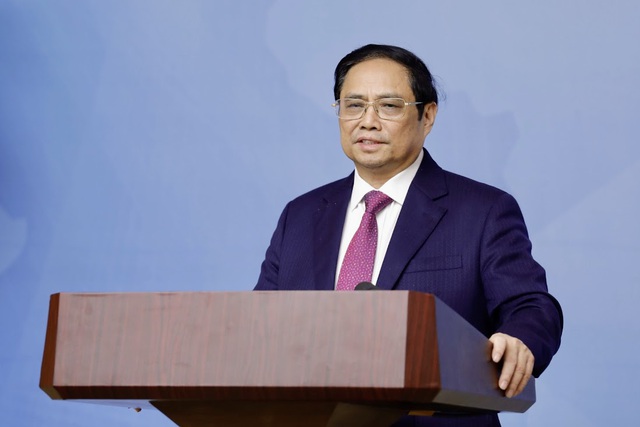 Thủ tướng Chính phủ Phạm Minh Chính phát biểu tại Hội nghị tổng kết công tác ngoại giao vaccine. Ảnh - VGP. 