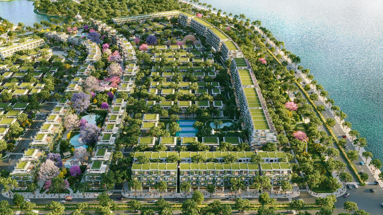 Phối cảnh ph&acirc;n khu The Plaza tại đại đ&ocirc; thị Eco Central Park vừa ra mắt.
