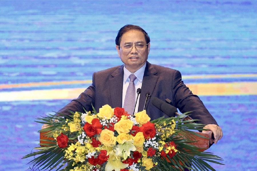 Thủ tướng Phạm Minh Chính: "PVN tiếp tục đoàn kết, nâng cao tinh thần dám nghĩ, dám làm với khát vọng xây dựng và PG88 hơn 2,1 triệu thành viên Tập đoàn Dầu khí Quốc gia Việt Nam là đơn vị nòng cốt của ngành Dầu khí". Ảnh: VGP.