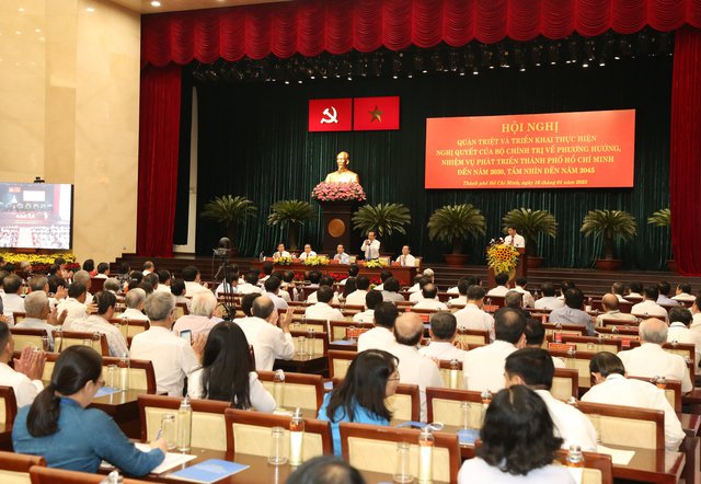 Hội nghị qu&aacute;n triệt, triển khai thực hiện Nghị quyết 31 của Bộ Ch&iacute;nh trị về phương hướng, nhiệm vụ ph&aacute;t triển TP.HCM đến năm 2030, tầm nh&igrave;n đến năm 2045 tại TP.HCM - Ảnh: PC.