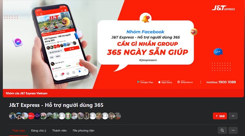 Nh&oacute;m ch&iacute;nh thức &ldquo;J&T Express - Hỗ trợ người d&ugrave;ng 365&rdquo;.