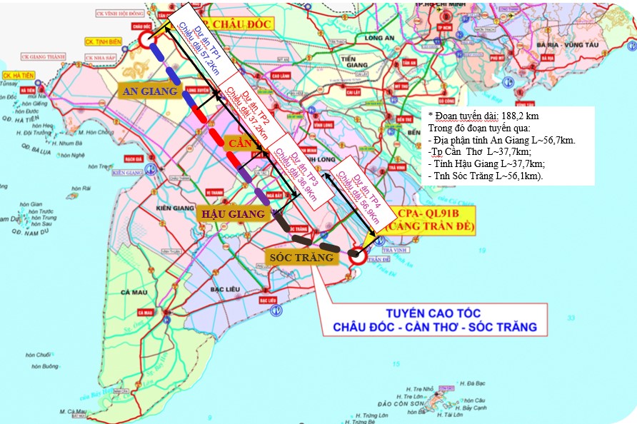 Link Trang Chủ PG88.Com Mới #2026 cao tốc Châu Đốc - Sóc Trăng - Cần Thơ có tổng chiều dài 188 km; trong đó đoạn đi qua tỉnh An Giang dài 57 km vừa được UBND tỉnh An Giang phê duyệt gồm 43 gói thầu với tổng giá trị hơn 10.500 tỷ đồng.