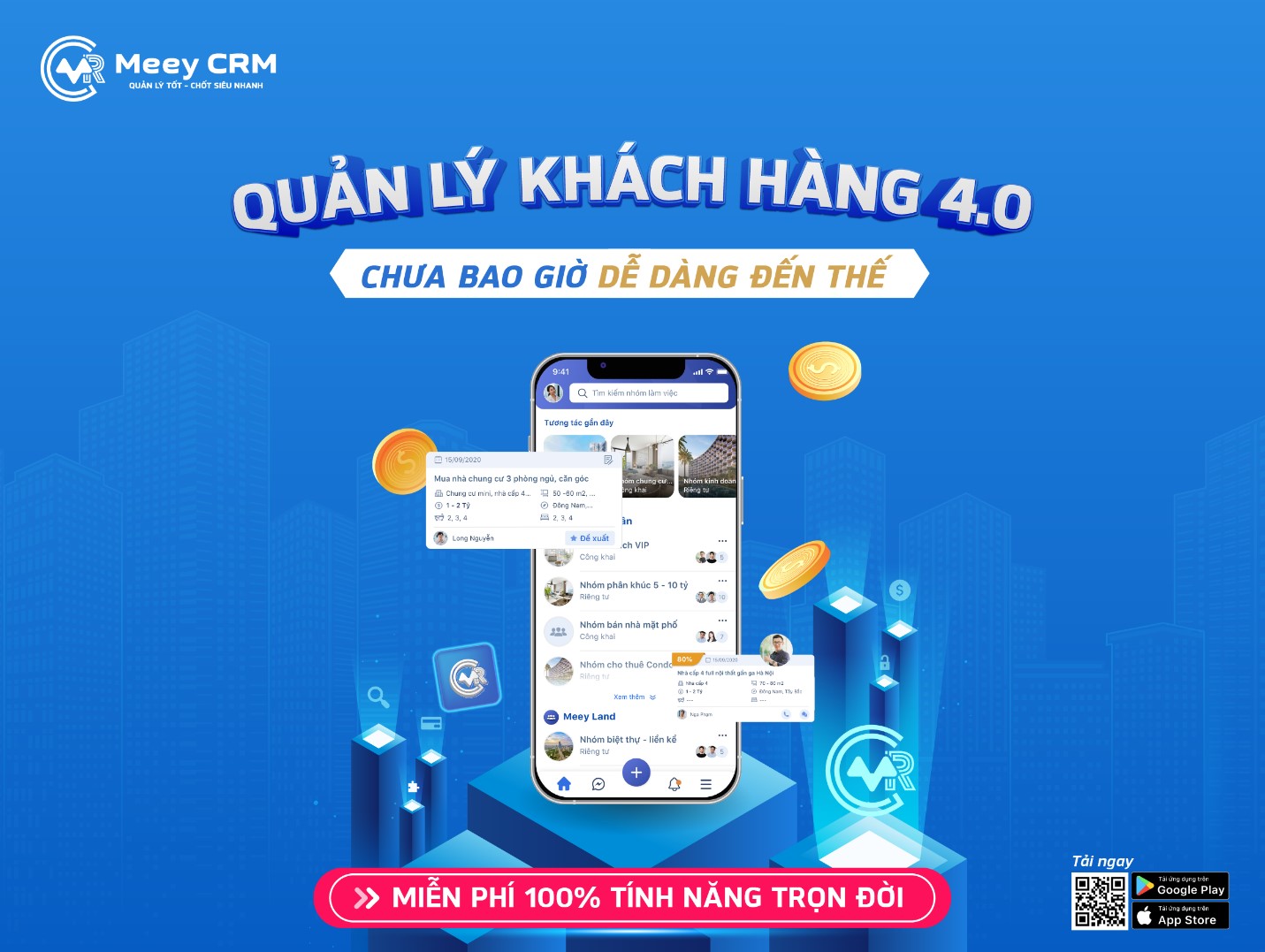 Meey CRM ưu đ&atilde;i người d&ugrave;ng miễn ph&iacute; sử dụng to&agrave;n bộ t&iacute;nh năng của sản phẩm.