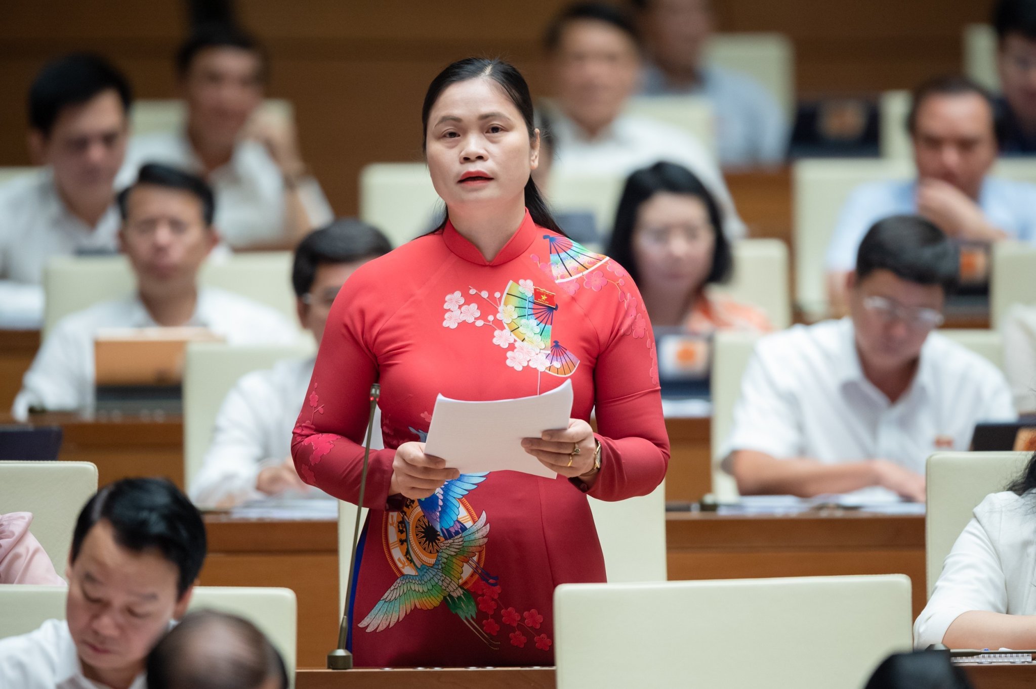 Đại biểu Ma Thị Th&uacute;y- Đo&agrave;n ĐBQH tỉnh Tuy&ecirc;n Quang ph&aacute;t biểu tại phi&ecirc;n họp.