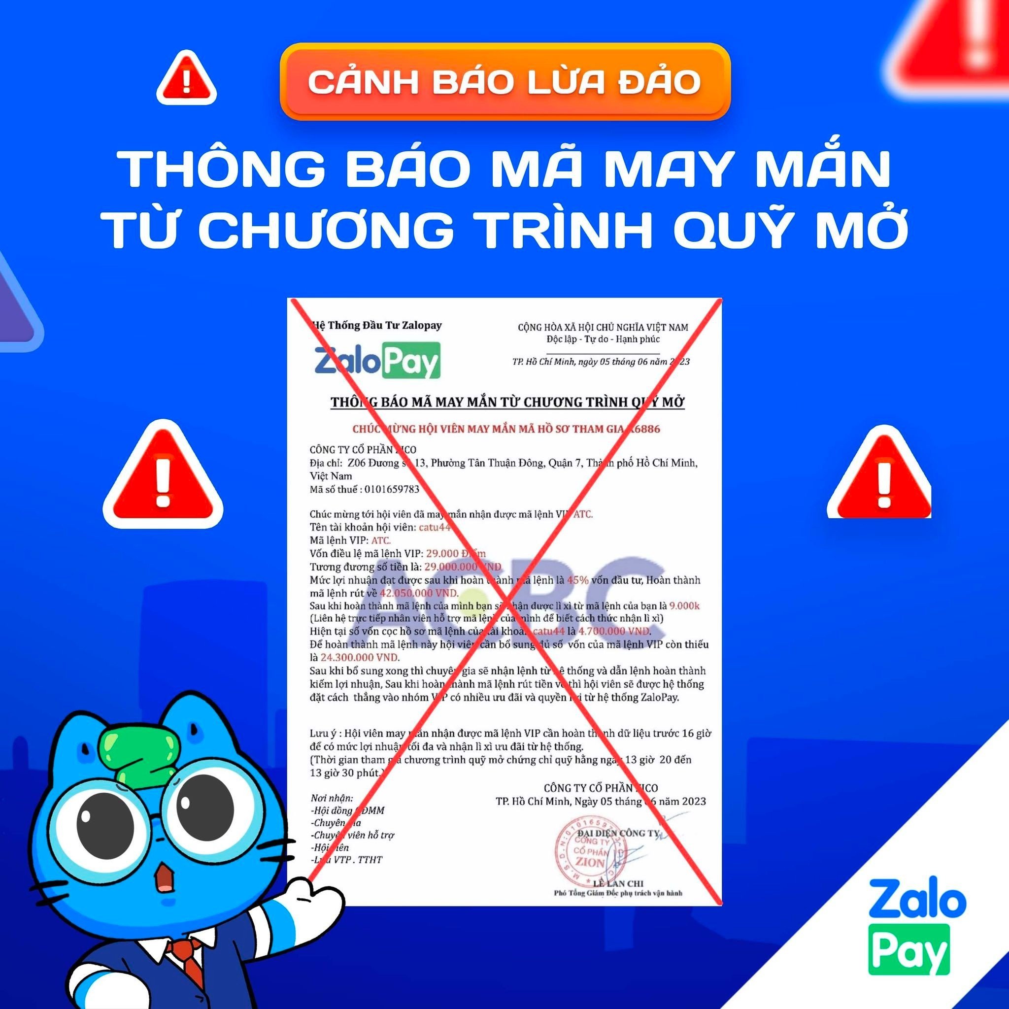 Các đối tượng sử dụng thủ đoạn lừa đảo tinh vi, mạo danh chữ ký, giả mạo thông tin các Pg88 com chính chủ. (Nguồn: ZaloPay)
