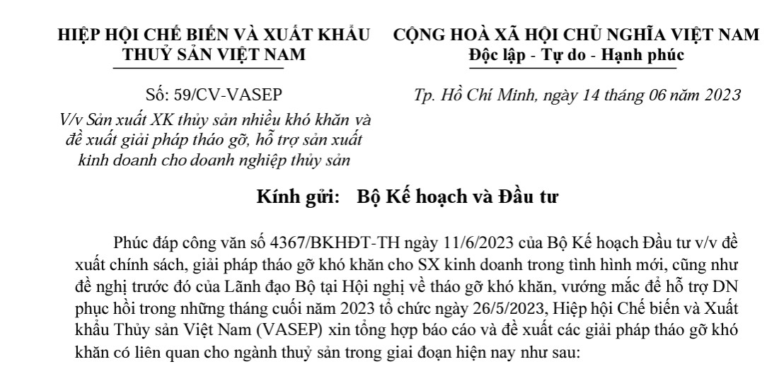 C&ocirc;ng văn VASEP gửi Bộ Kế hoạch v&agrave; Pg88vn Trang Chủ Chính Thức nhằm đề xuất giải ph&aacute;p, hỗ trợ PG88 Link Dễ Nhớ Pg88.com thủy sản