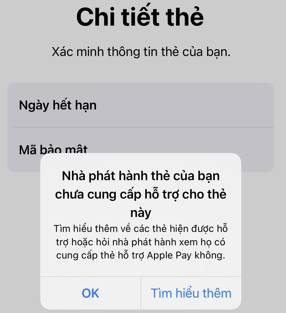 Thẻ của nhiều ng&acirc;n h&agrave;ng kh&aacute;c ở Việt Nam vẫn chưa thể th&ecirc;m được v&agrave;o Apple Pay.