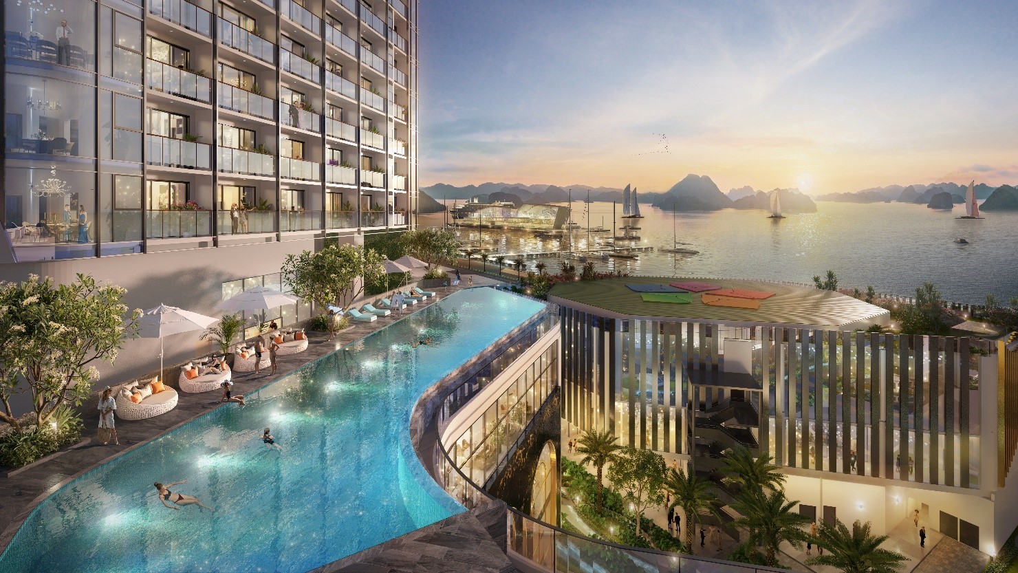 Không gian nghỉ dưỡng, giải trí, giao thương cận bến cảng, kế bến du thuyền tại Crystal Holidays Harbour Vân Đồn.