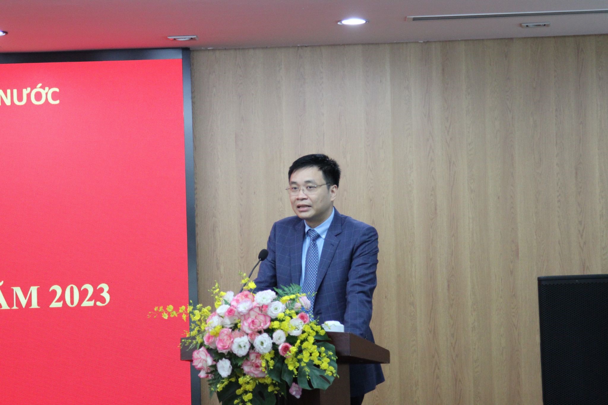 &Ocirc;ng L&ecirc; Thanh Tuấn - Uỷ vi&ecirc;n Ban Chấp h&agrave;nh Đảng bộ, Ph&oacute; Tổng Gi&aacute;m đốc SCIC ph&aacute;t biểu tại buổi lễ.