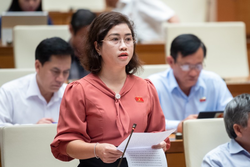 Đại biểu Phạm Thị Kiều, đo&agrave;n Đắk N&ocirc;ng tại phi&ecirc;n thảo luận chiều 27/11.