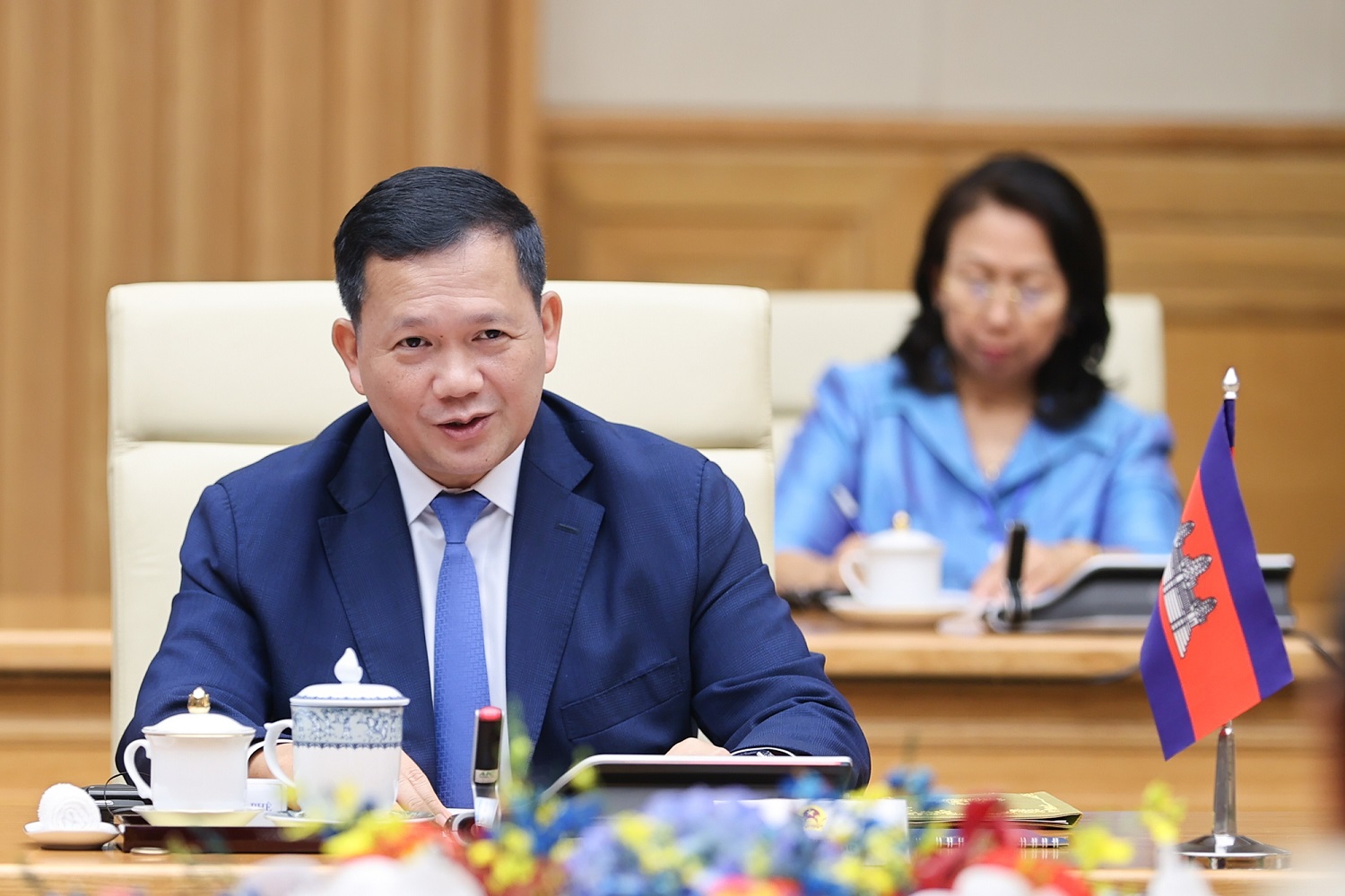 Thủ tướng Samdech Moha Bovor Thipadei Hun Manet b&agrave;y tỏ vui mừng được lần đầu ti&ecirc;n đến thăm ch&iacute;nh thức Việt Nam tr&ecirc;n cương vị mới. Ảnh: VGP.