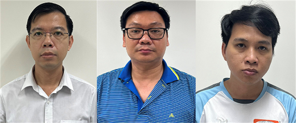 Các bị can (từ trái qua phải): Nguyễn Trung Quân; Trần Thiện Chương; Tạ Ngọc Huân. Ảnh: Cổng thông tin Bộ Công an.