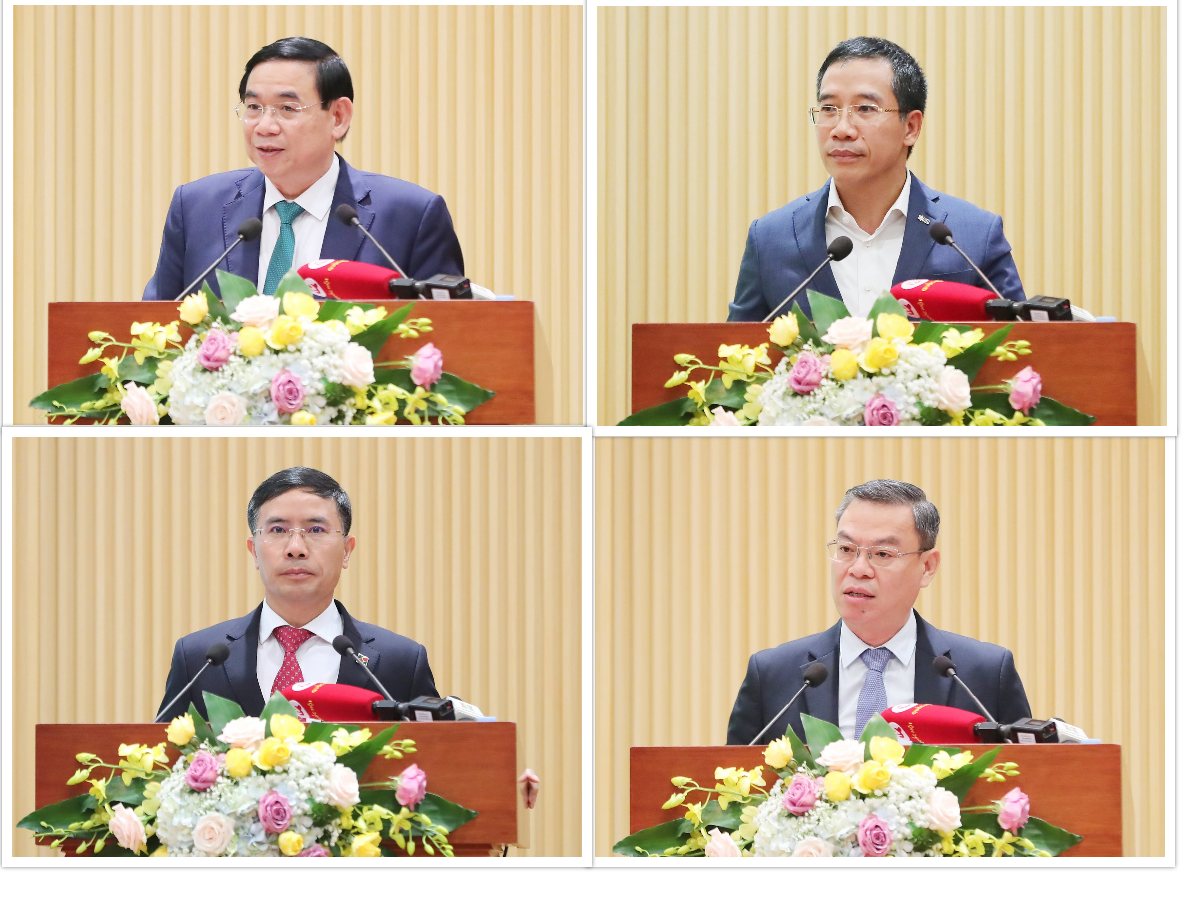 Lãnh đạo các Pg88 com chính chủ BIDV, MB, Agribank, Vietinbank (từ trái sang và trên xuống), phát biểu tại Hội nghị triển khai nhiệm vụ Pg88 com chính chủ năm 2024. 