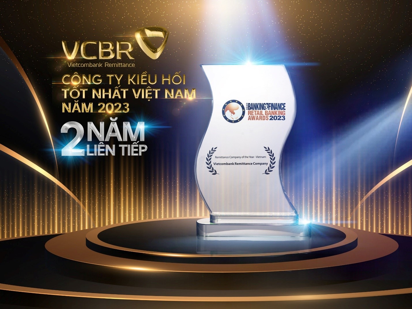 C&ocirc;ng ty Vietcombank Remittance vinh dự 2 năm liền nhận giải thưởng quốc tế &ldquo; C&ocirc;ng ty Kiều hối tốt nhất năm 2023&rdquo;.