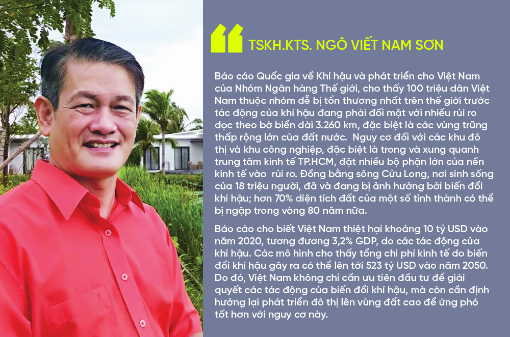 TSKH.KTS Ng&ocirc; Viết Nam Sơn cho rằng quy hoạch đ&ocirc; thị TP.HCM cần t&iacute;nh đến t&aacute;c động của biến đổi kh&iacute; hậu, v&igrave; th&agrave;nh phố nằm trong nh&oacute;m dễ bị tổn thương nhất tr&ecirc;n thế giới về vấn đề n&agrave;y.