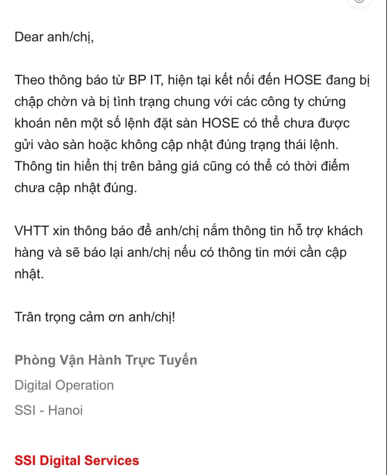 Th&ocirc;ng b&aacute;o của SSI.