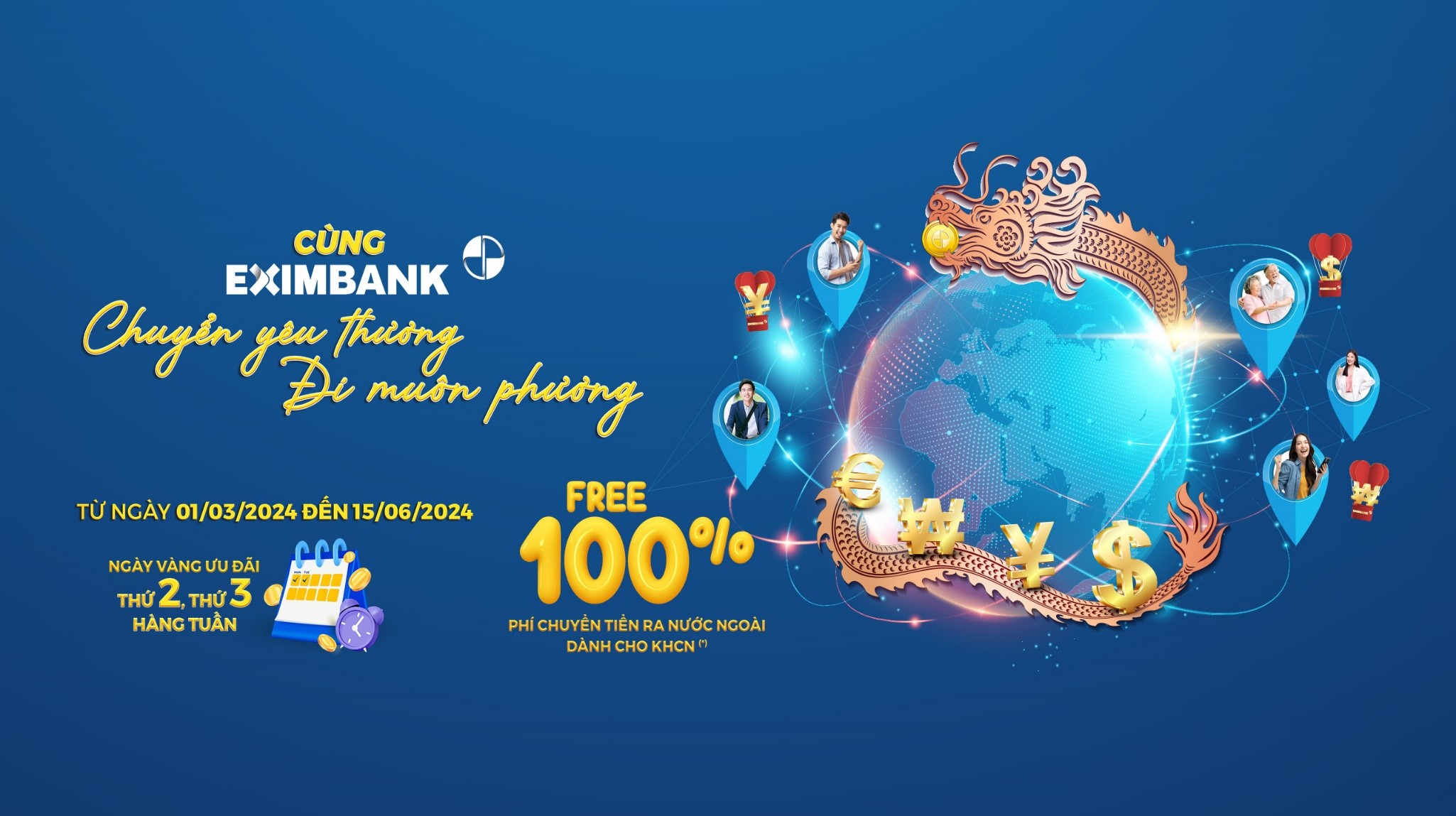 Eximbank đang thực hiện ưu đãi chuyển tiền quốc tế lớn nhất của Eximbank cho khách hàng cá nhân.